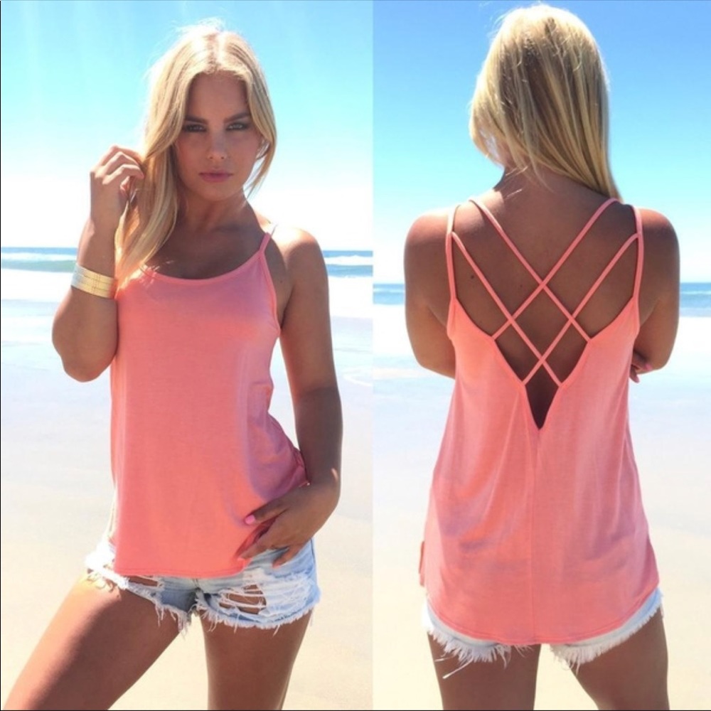 NWT Pink Sexy Strappy pink top XL runs small - Picture 3 of 8